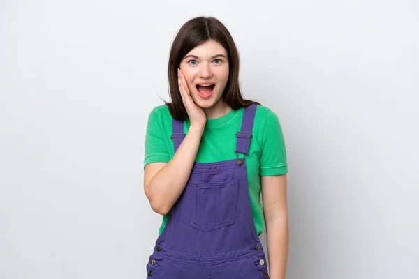 Young Russian Woman Isolated Blue Background Surprise Shocked Facial Expression — ストック写真