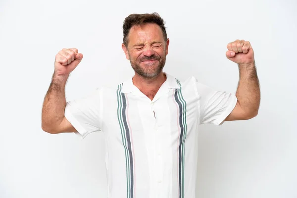 Middle Age Caucasian Man Isolated White Background Doing Strong Gesture — Stock Fotó