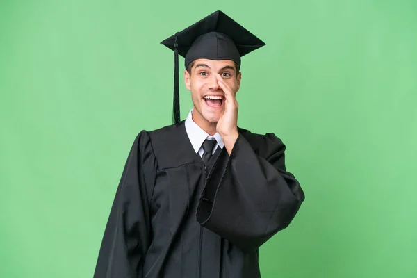 Jovem Universidade Pós Graduação Caucasiano Homem Sobre Isolado Fundo Gritando — Fotografia de Stock