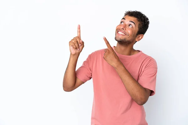 Young Handsome Brazilian Man Isolated White Background Pointing Index Finger — Stock Photo, Image