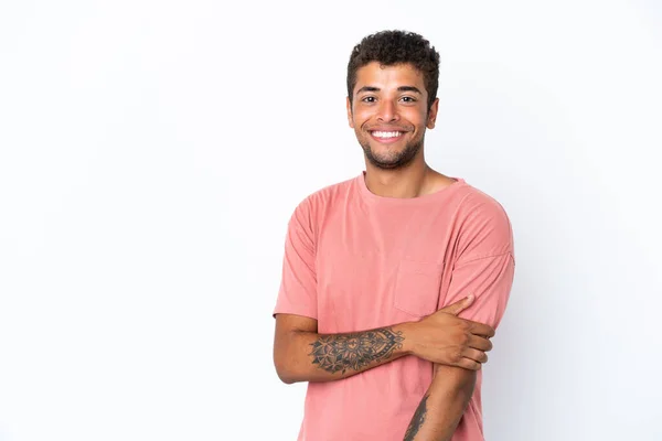 Junger Schöner Brasilianischer Mann Isoliert Auf Weißem Hintergrund Lacht — Stockfoto