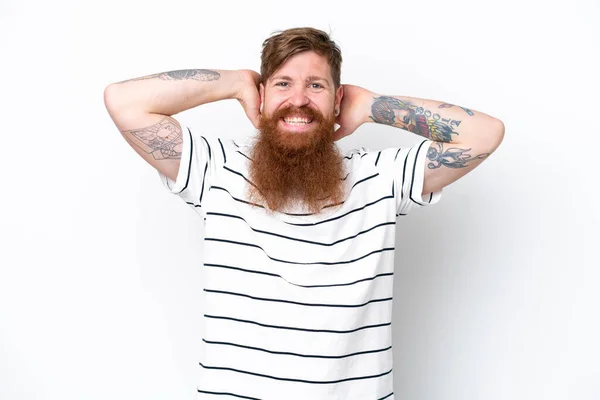 Rotschopf Mann Mit Bart Isoliert Auf Weißem Hintergrund Lachen — Stockfoto
