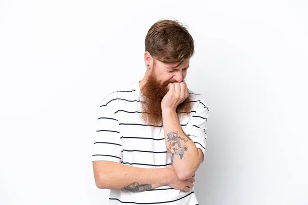 Redhead Man Beard Isolated White Background Having Doubts — Stock Photo, Image