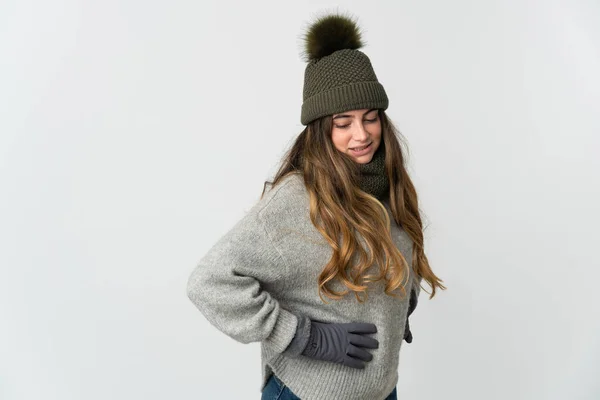 Ung Kaukasiska Kvinna Med Vinter Hatt Isolerad Vit Bakgrund Lider — Stockfoto