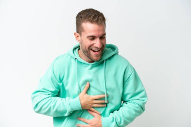 Beyaz arka planda izole edilmiş yakışıklı, beyaz bir adam.