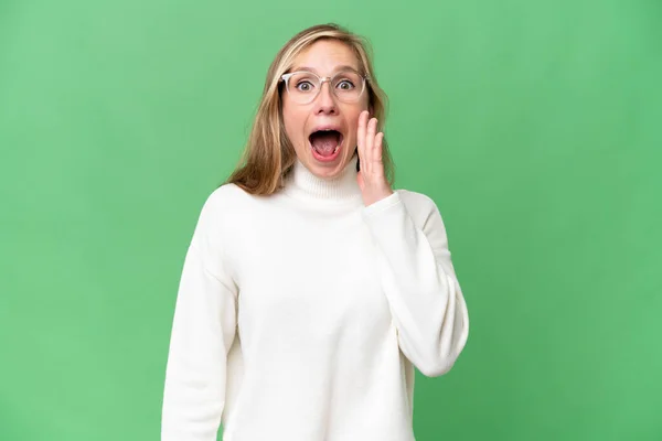 Young Blonde Woman Isolated Background Surprise Shocked Facial Expression — Stock Photo, Image