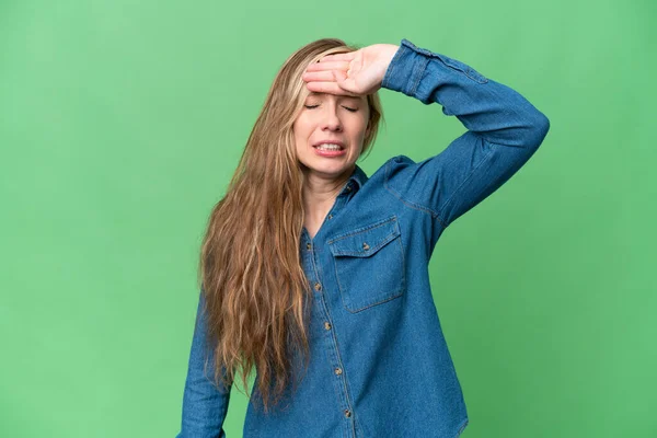 Mladá Blondýna Žena Přes Izolované Pozadí Unaveným Nemocným Výrazem — Stock fotografie