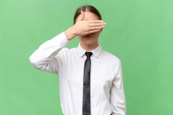 Young Business Caucasian Woman Isolated Background Covering Eyes Hands Want — Stock Photo, Image