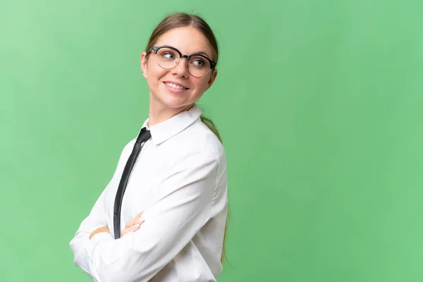 Young Business Caucasian Woman Isolated Background Arms Crossed Happy — Stock Photo, Image