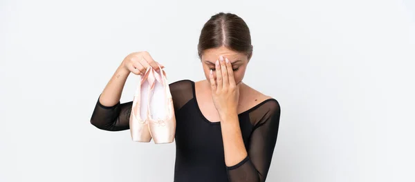 Jong Mooi Blond Vrouw Oefenen Ballet Geïsoleerd Witte Achtergrond Met — Stockfoto