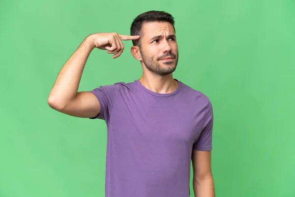 Young Handsome Caucasian Man Isolated Background Making Gesture Madness Putting — Stock Photo, Image