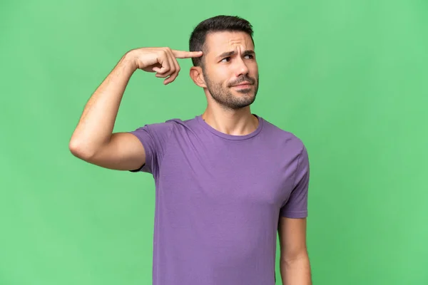 Jonge Knappe Blanke Man Geïsoleerde Achtergrond Maakt Het Gebaar Van — Stockfoto