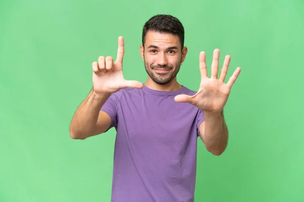 Junger Gutaussehender Kaukasischer Mann Über Isoliertem Hintergrund Der Mit Fingern — Stockfoto