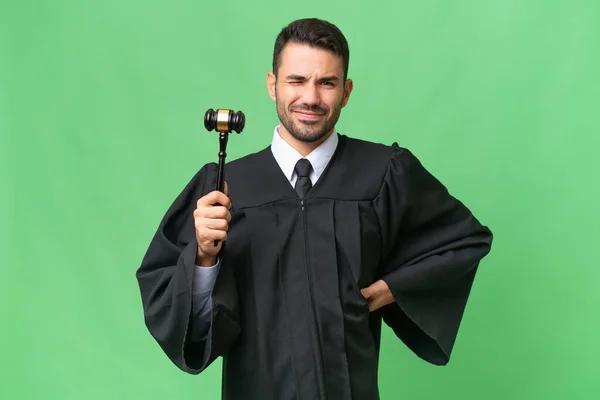 Judge Caucasian Man Isolated Background Suffering Backache Having Made Effort — Stock Photo, Image