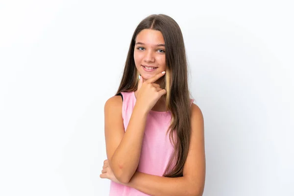 Pequeña Chica Caucásica Aislada Sobre Fondo Blanco Feliz Sonriente —  Fotos de Stock