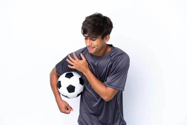Knappe Jonge Football Speler Man Geïsoleerd Witte Achtergrond Die Lijden — Stockfoto