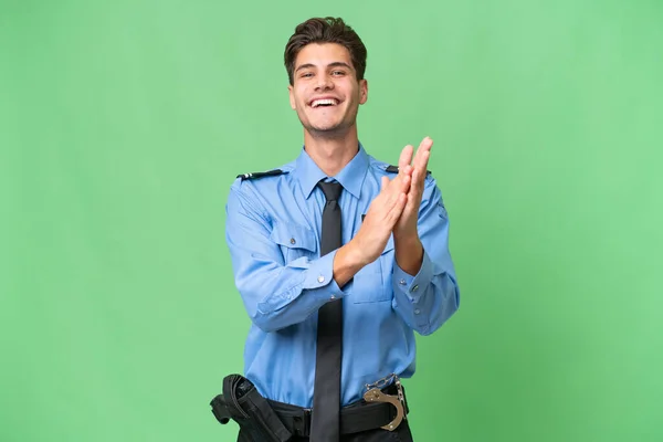 Young Police Man Isolated Background Applauding Presentation Conference — Stock Photo, Image