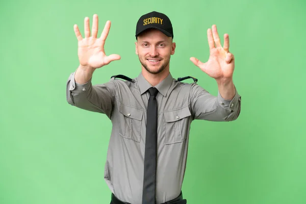 Young Security Caucasian Man Isolated Background Counting Nine Fingers — Stock Photo, Image