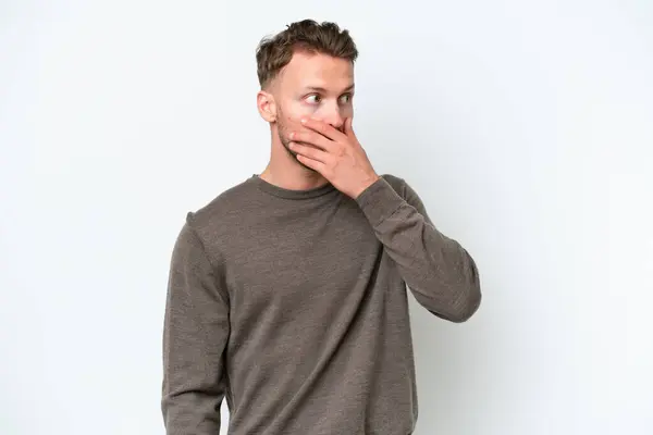 Young Blonde Caucasian Man Isolated White Background Doing Surprise Gesture — Stock Photo, Image