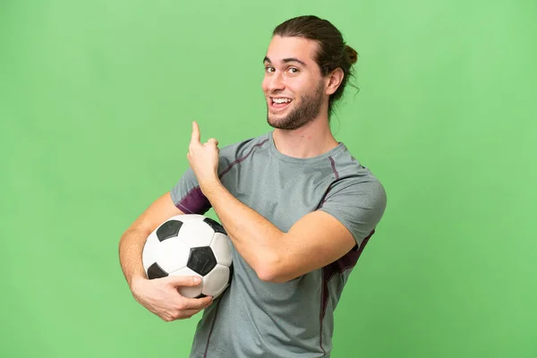Jonge Knappe Football Speler Man Geïsoleerde Achtergrond Wijzen Terug — Stockfoto