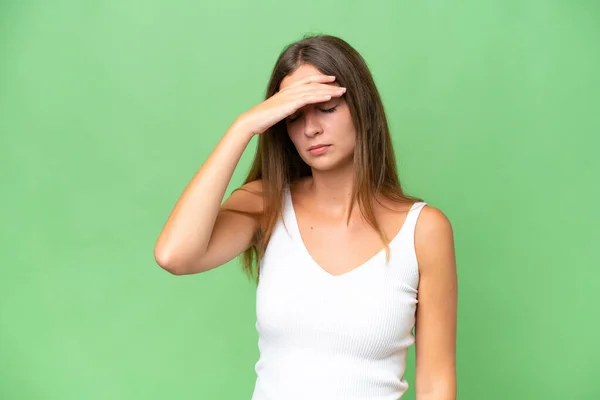 Junge Hübsche Frau Über Isolierten Hintergrund Mit Kopfschmerzen — Stockfoto
