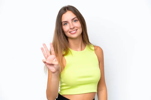 Junge Kaukasische Frau Isoliert Auf Weißem Hintergrund Glücklich Und Zählt — Stockfoto