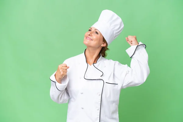 Chef Donna Mezza Età Sfondo Isolato Che Celebra Una Vittoria — Foto Stock