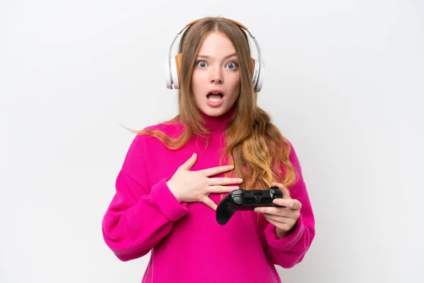 Young Pretty Woman Playing Video Game Controller Isolated White Background — Stock Photo, Image
