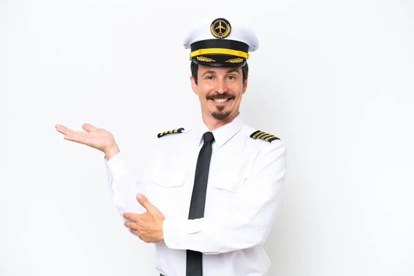 Letoun Běloch Pilot Izolované Bílém Pozadí Natahuje Ruce Strany Pro — Stock fotografie