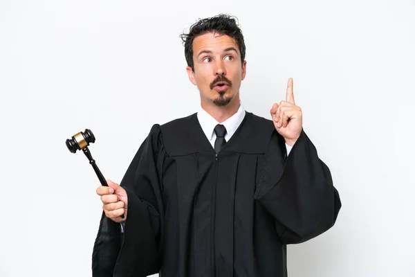 Young Judge Caucasian Man Isolated White Background Thinking Idea Pointing — Stock Photo, Image