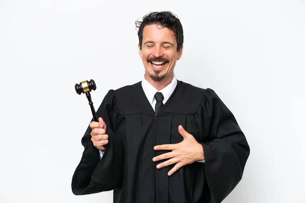 Young Judge Caucasian Man Isolated White Background Smiling Lot — Stock Photo, Image