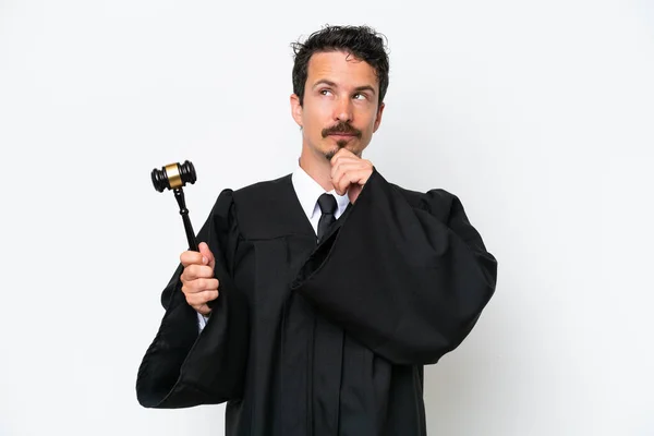 Young Judge Caucasian Man Isolated White Background Looking — Stock Photo, Image