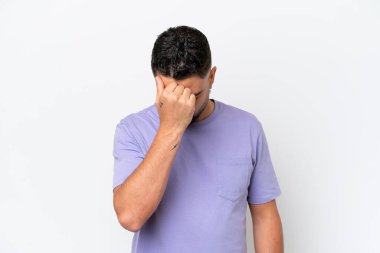 Young Arab handsome man isolated on white background with headache