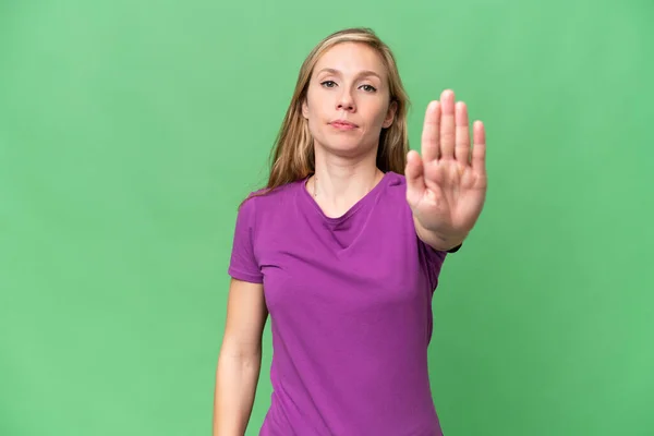 Junge Blonde Frau Mit Isoliertem Hintergrund Macht Stop Geste — Stockfoto