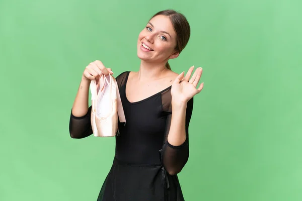Jong Mooi Blond Vrouw Oefenen Ballet Geïsoleerde Achtergrond Salueren Met — Stockfoto