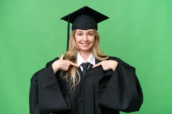 Jovem Universidade Inglês Pós Graduação Mulher Sobre Fundo Isolado Com — Fotografia de Stock