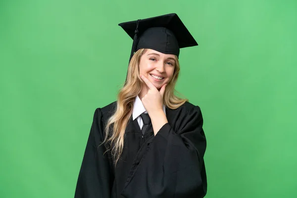 若い大学英語の大学院生女性上の隔離された背景笑顔 — ストック写真
