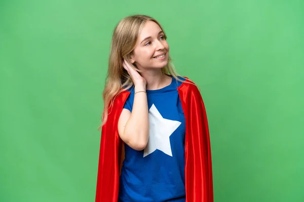 Super Hero English Woman Isolated Background Thinking Idea — Stock Photo, Image