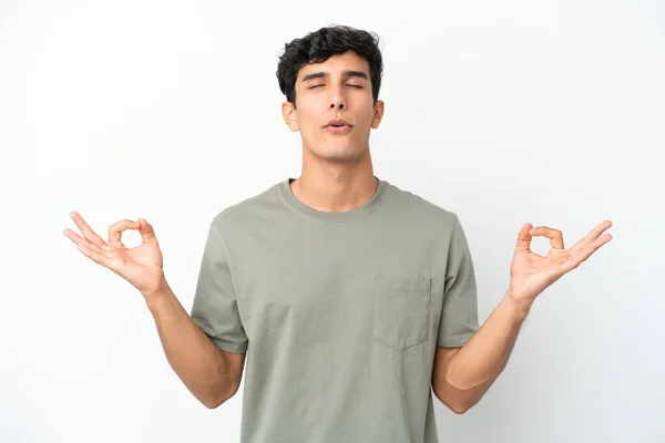 Young Argentinian Man Isolated White Background Zen Pose — Stockfoto