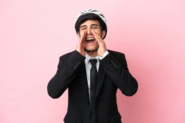Argentinský Podnikatel Cyklistické Helmen Isoleted Růžovém Pozadí — Stock fotografie