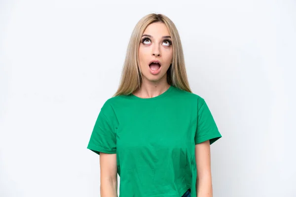 Pretty Blonde Woman Isolated White Background Looking Surprised Expression — Stock Photo, Image