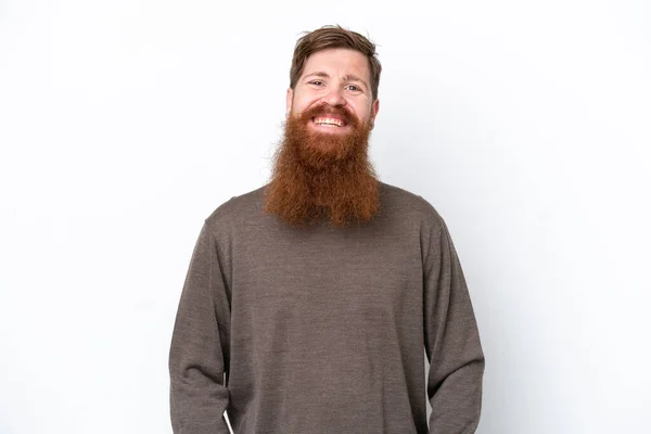 Ruiva Homem Com Barba Isolada Fundo Branco Rindo — Fotografia de Stock