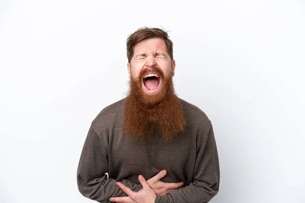 Rotschopf Mann Mit Bart Isoliert Auf Weißem Hintergrund Lächelt Viel — Stockfoto
