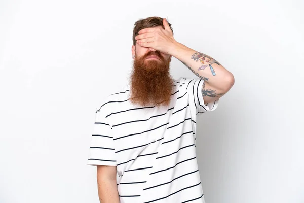 Rotschopf Mit Bart Isoliert Auf Weißem Hintergrund Der Die Augen — Stockfoto