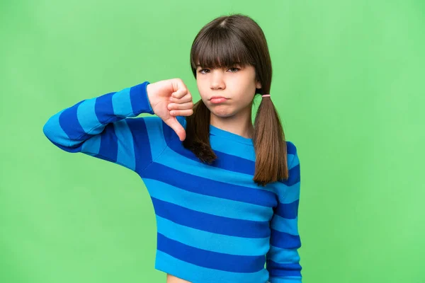 Little Caucasian Girl Isolated Background Showing Thumb Negative Expression — Stock Photo, Image
