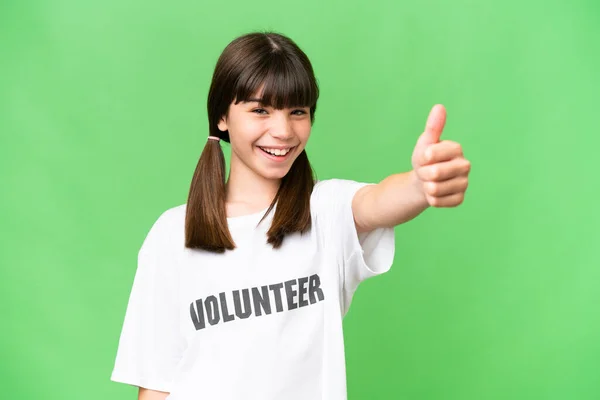 Pequeña Chica Voluntaria Sobre Fondo Aislado Dando Gesto Pulgares Hacia — Foto de Stock