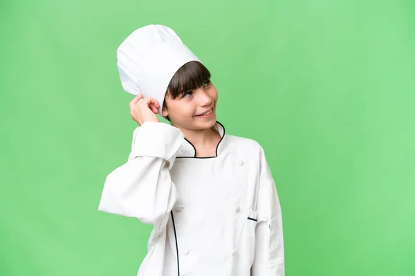 Piccola Ragazza Chef Caucasico Sfondo Isolato Pensando Idea — Foto Stock