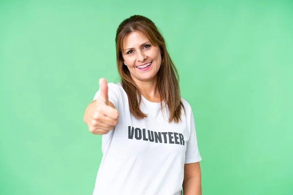 Mujer Voluntaria Mediana Edad Sobre Fondo Aislado Con Pulgares Hacia — Foto de Stock