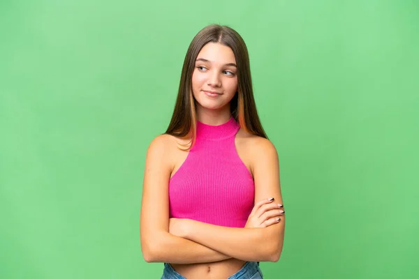 Teenager Caucasian Girl Isolated Background Looking Side — Stock Photo, Image