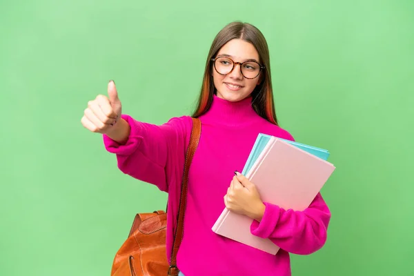 Teenager Student Caucasian Girl Isolated Background Giving Thumbs Gesture — Stock Photo, Image